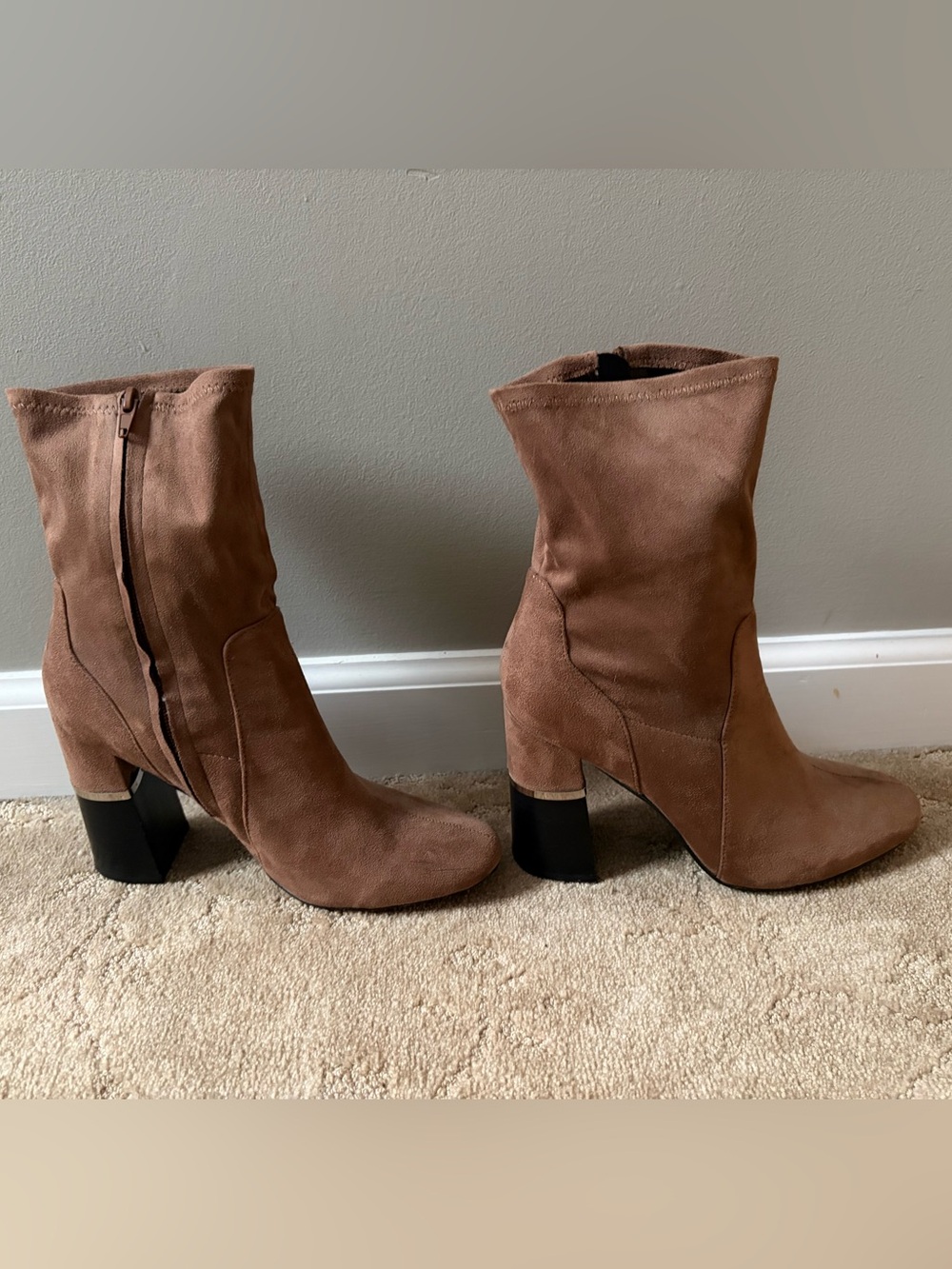 Womens Mid-Calf Suede Block Heel Boots